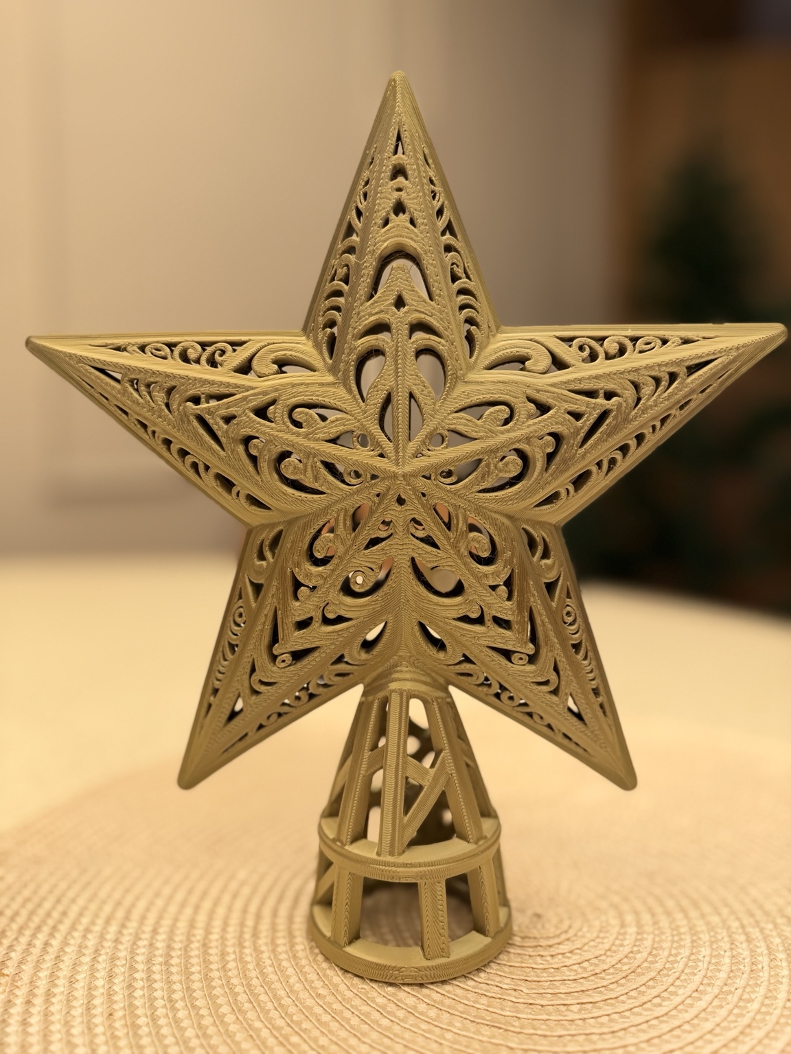 Detalhe de estrela decorativa impressa em 3D